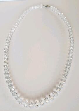 1920s Antique Art Deco Faceted Clear Crystal Opera Length Flapper Necklace 31"